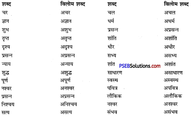 PSEB 10th Class Hindi Vyakaran विलोम शब्द 3