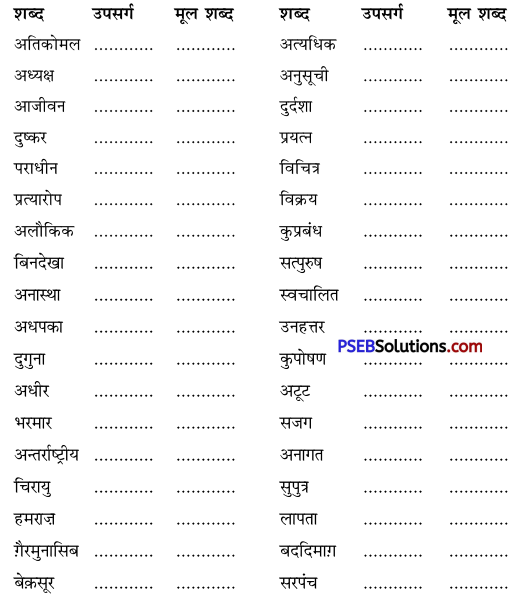 PSEB 9th Class Hindi Vyakaran उपसर्ग 1