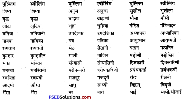 PSEB 9th Class Hindi Vyakaran लिंग 2