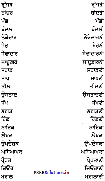 PSEB 7th Class Punjabi Vyakaran ਲਿੰਗ (1st Language) 3