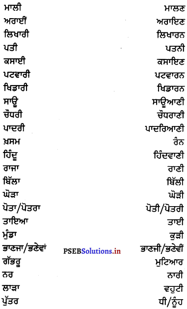 PSEB 7th Class Punjabi Vyakaran ਲਿੰਗ (1st Language) 5