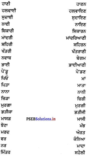 PSEB 7th Class Punjabi Vyakaran ਲਿੰਗ (1st Language) 7