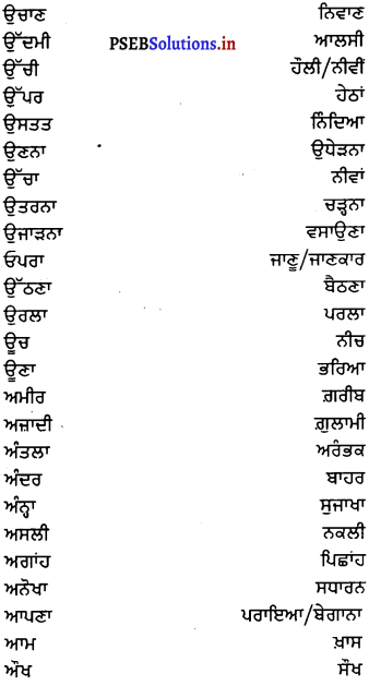 PSEB 7th Class Punjabi Vyakaran ਵਿਰੋਧਾਰਥਕ ਸ਼ਬਦ (1st Language) 1