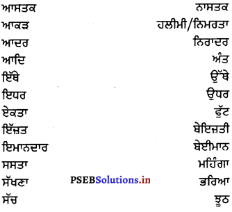 PSEB 7th Class Punjabi Vyakaran ਵਿਰੋਧਾਰਥਕ ਸ਼ਬਦ (1st Language) 2