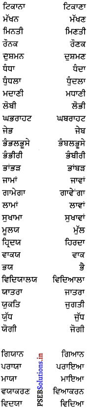 PSEB 8th Class Punjabi Vyakaran ਸ਼ਬਦ-ਜੋੜ (1st Language) 9
