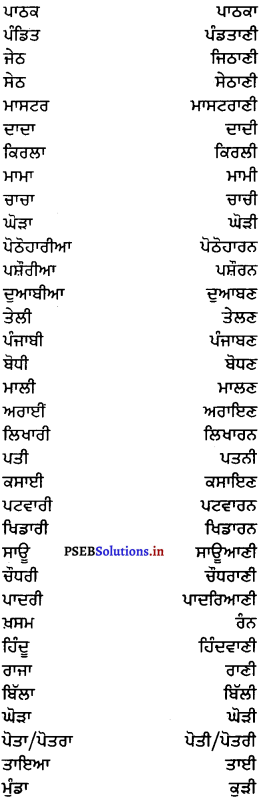 PSEB 6th Class Punjabi Vyakaran ਲਿੰਗ (1st Language) 3